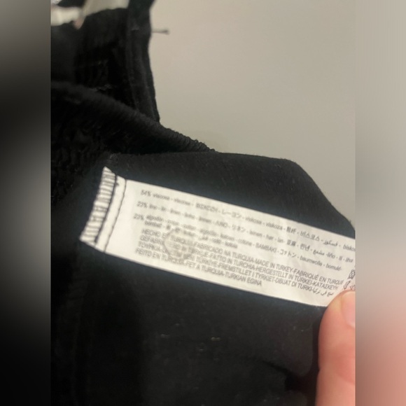 ZARA MIDI DRESS Spaghetti Straps SMOCKED TOP Solid Black dress Sz. L linen visco - Picture 6 of 6